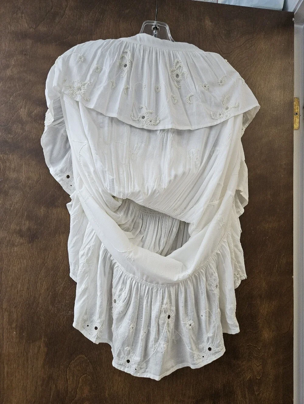 White Boho Tie-Strap Smocked Glass Beaded Dress Sz L
